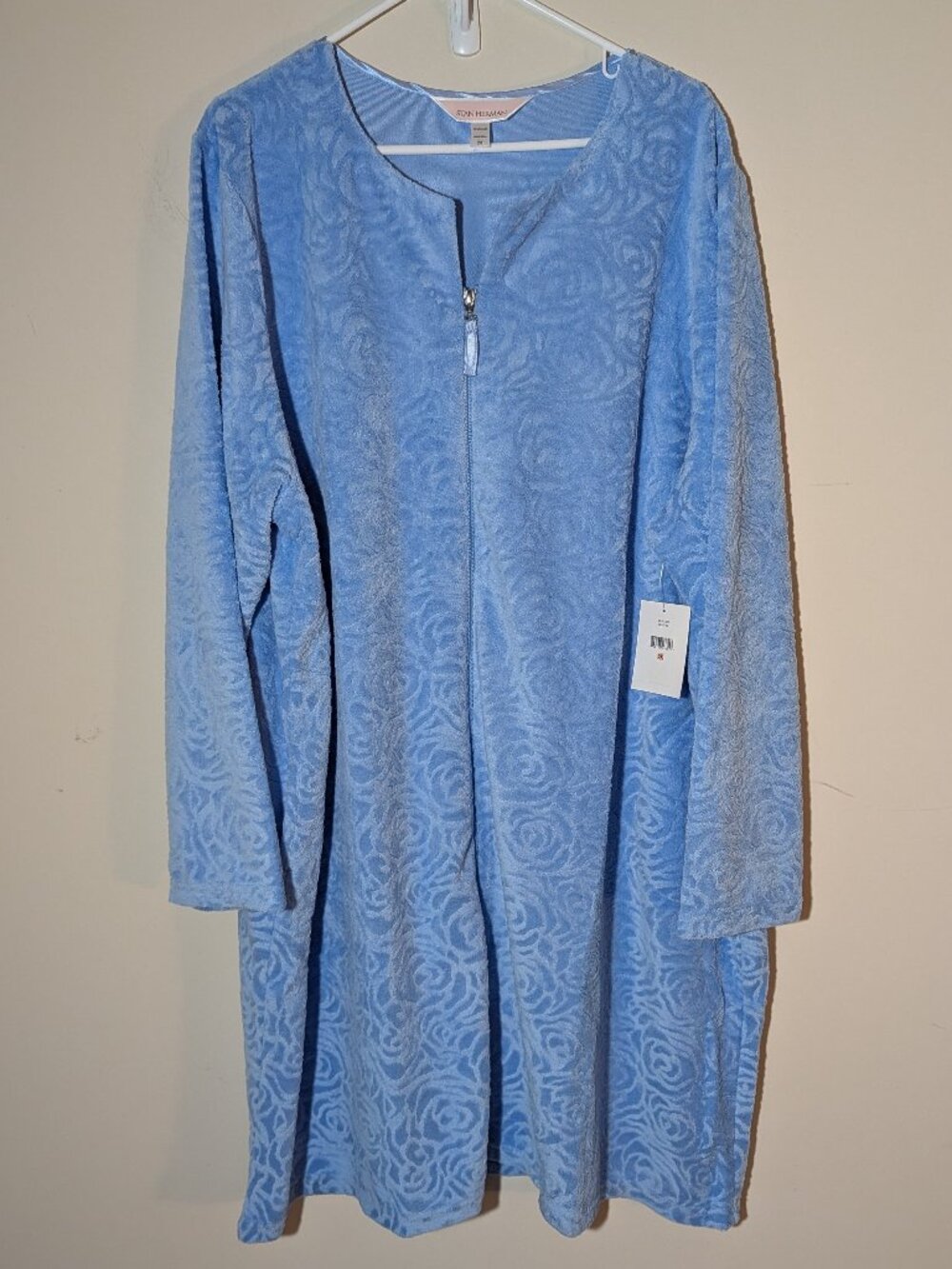 Stan Herman Embossed Floral Design Vintage Terry Zip-Front Robe New Size 2X Baby